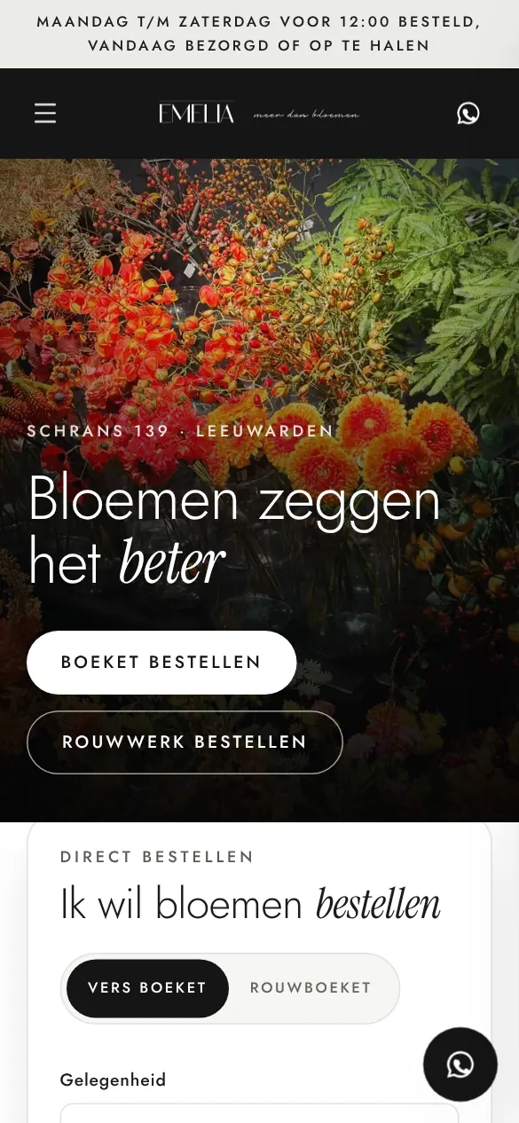 emelia.nl mobiele weergave