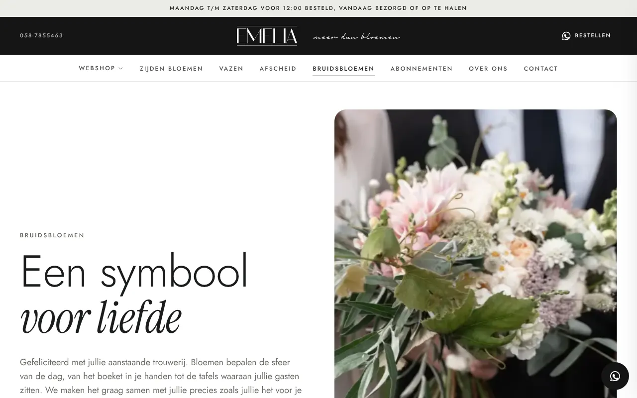 Pagina Bruidsbloemen: de kop Een symbool voor liefde naast een bruidsboeket
