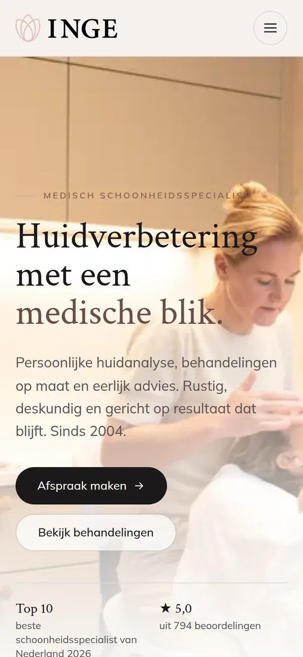 inge-schoonheidssalon.nl mobiele weergave