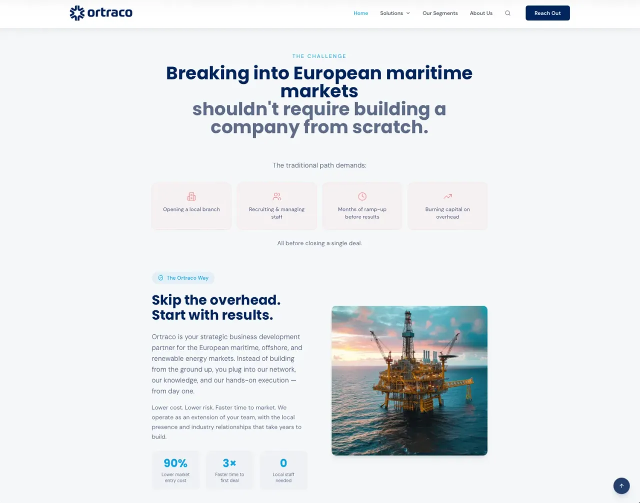 Ortraco website sectie over de uitdaging in Europese maritieme markten