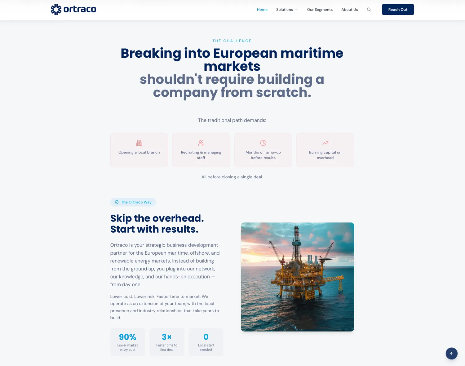 Ortraco website sectie over de uitdaging in Europese maritieme markten