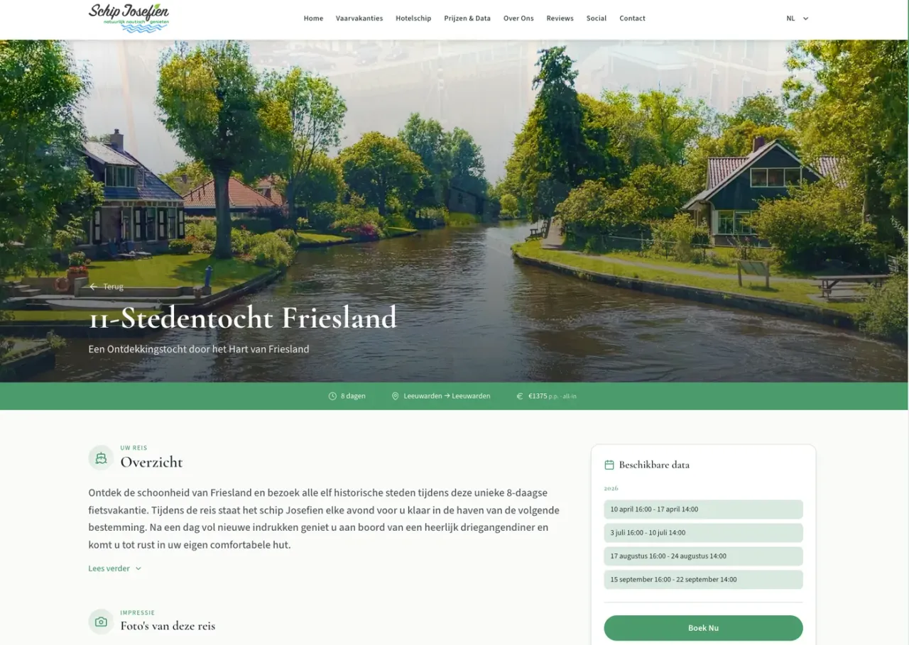 Schip Josefien 11-Stedentocht Friesland detailpagina met boekingssysteem