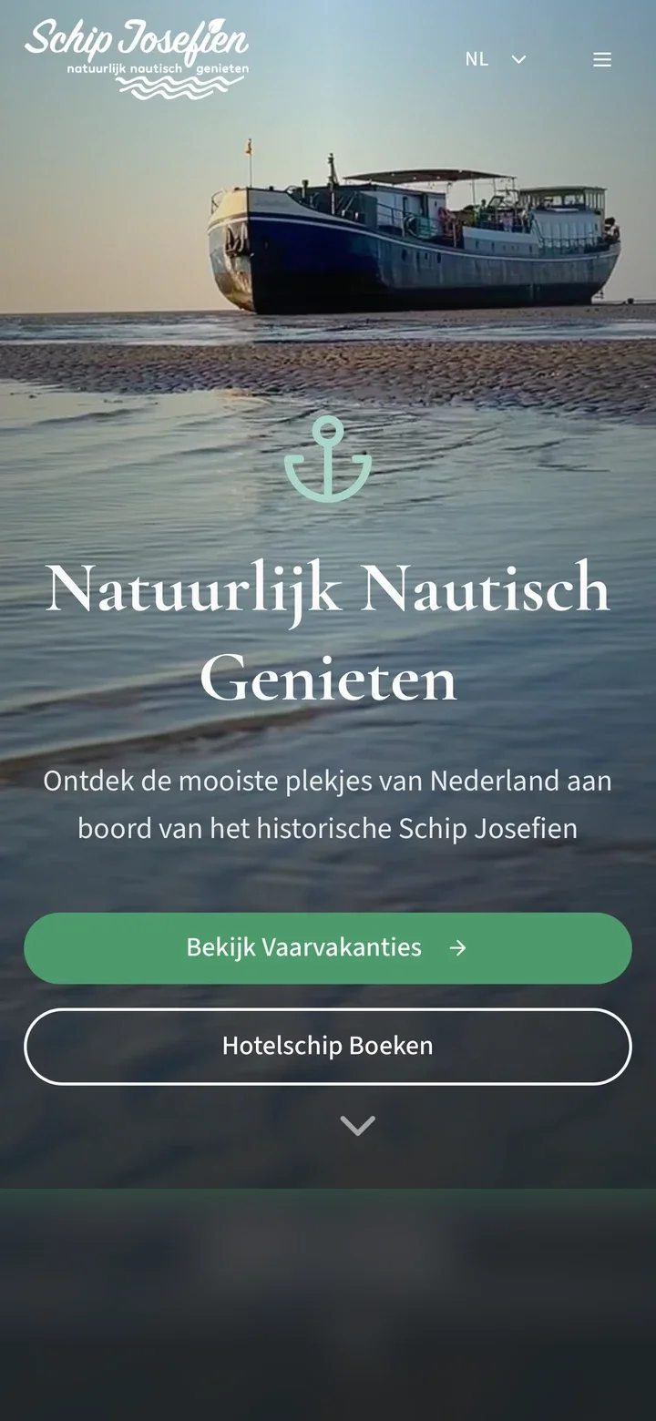 Schip Josefien website — desktop en mobiele weergave mobiele weergave