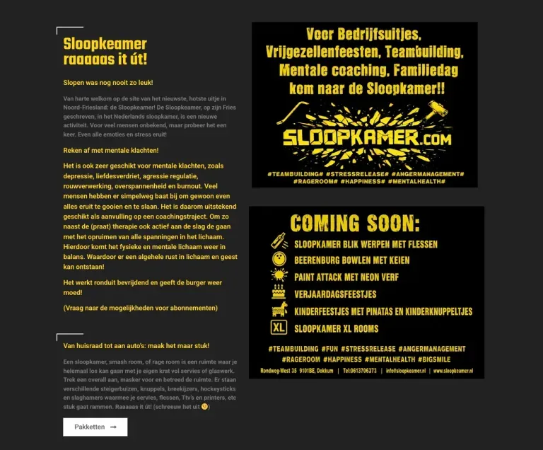 Oude WordPress-website van Sloopkamer met gedateerd design